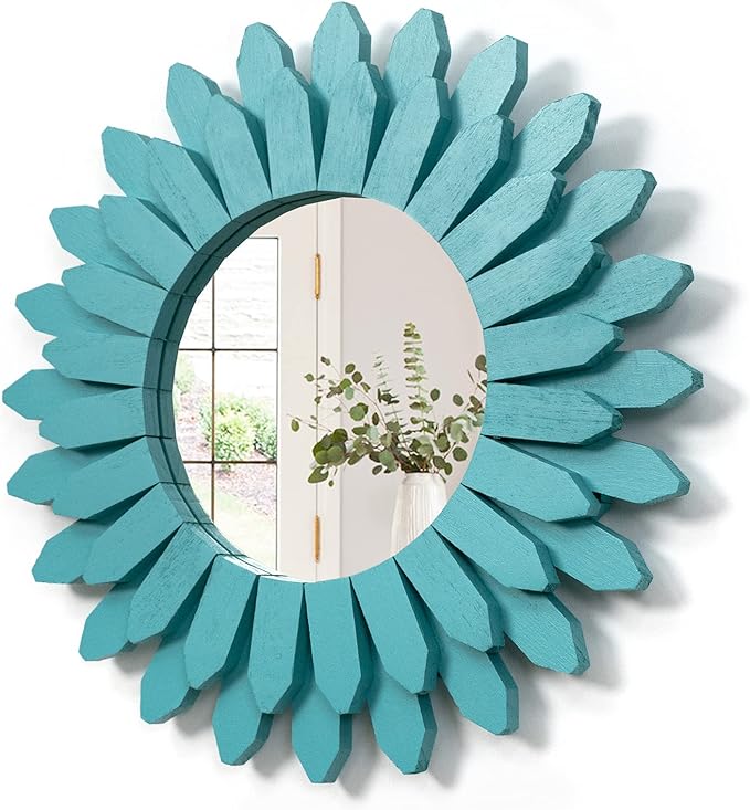 Honiway Beach Wall Decor Mirror 12 inch Wood Coastal Wall Decor Sunburst Boho by Honiway