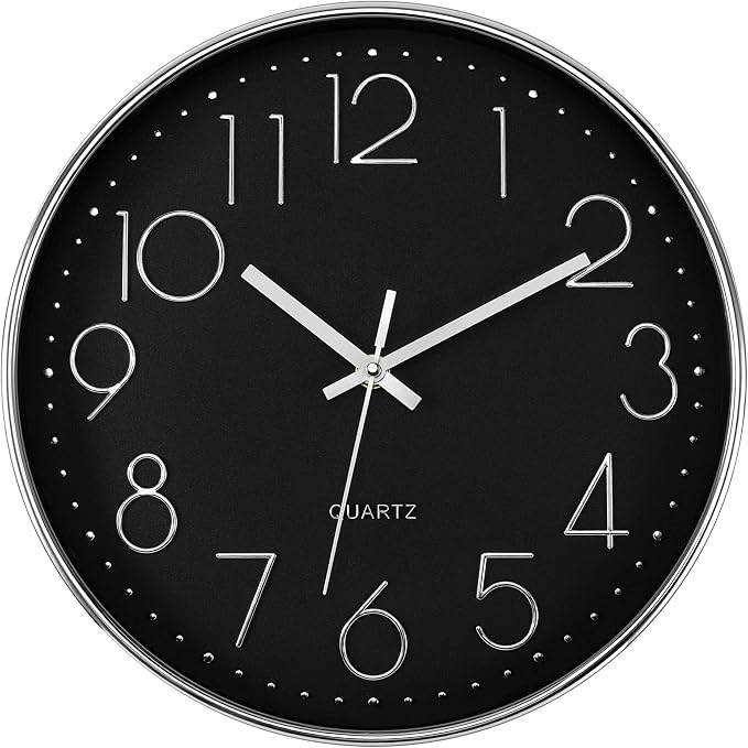 Foxtop Silver Wall Clock Silent Non-Ticking Battery Operated Round Modern Wall by Foxtop