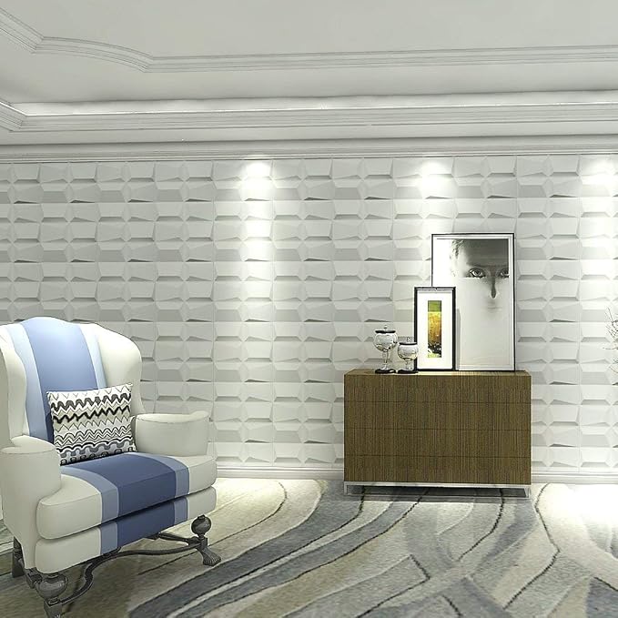 Art3d Decorative 3D Wall Panels 19.7" x 19.7" Snow White, PVC Wall Panel - Image 2