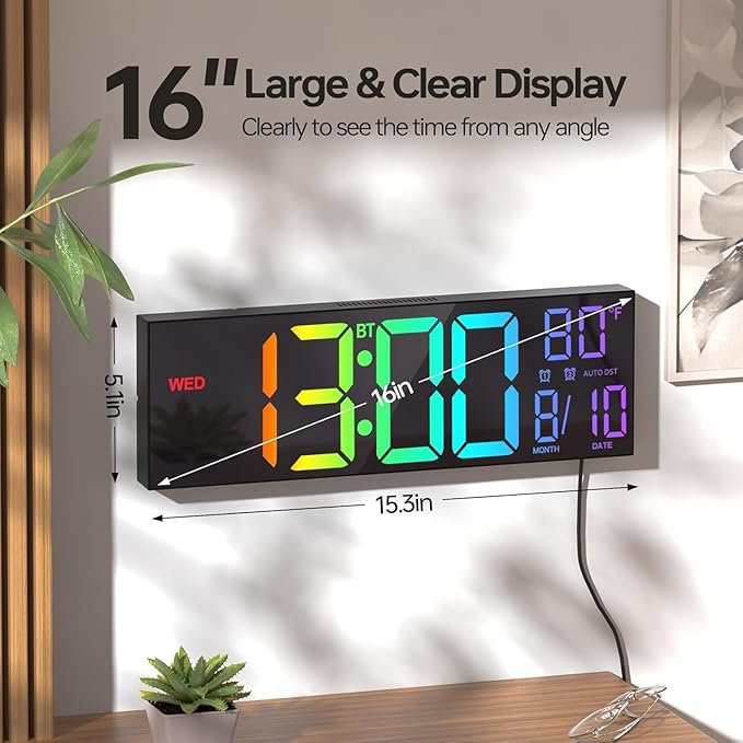 JALL 16.2" Large Digital Wall Clock - Image 2