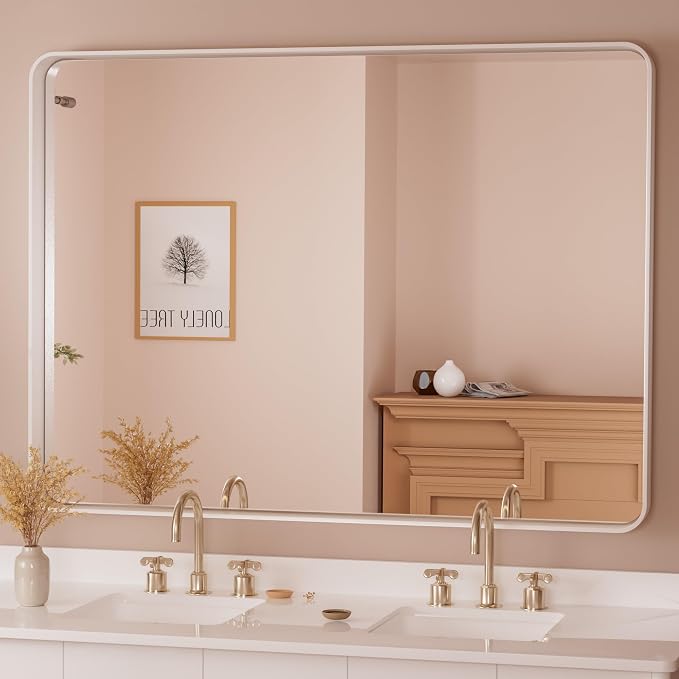 TETOTE 48 x 36 White Mirror for Bathroom Metal Frame Wall Mounted Rectangle by TETOTE