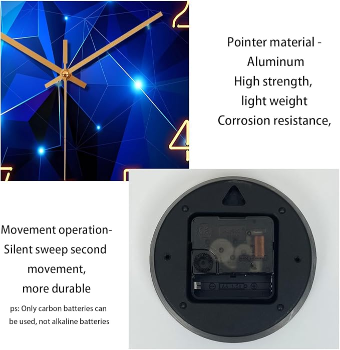 Blue Wall Clock Battery Operated 16 Inch Analog Glass Wall Clock Non Ticking - Image 7