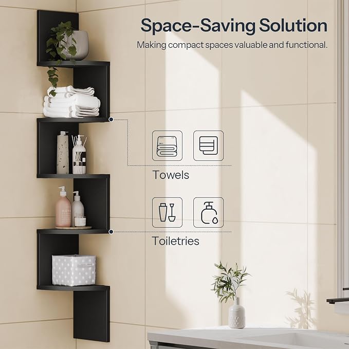 HOOBRO Corner Shelf Wall-Mounted, 5-Tier Corner Bookshelves - Image 6