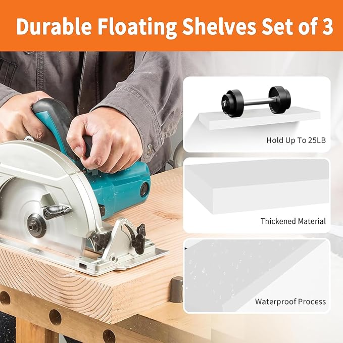 Upassion Floating Shelves for Wall Set of 3, Frame Display White Floating Shelf - Image 4