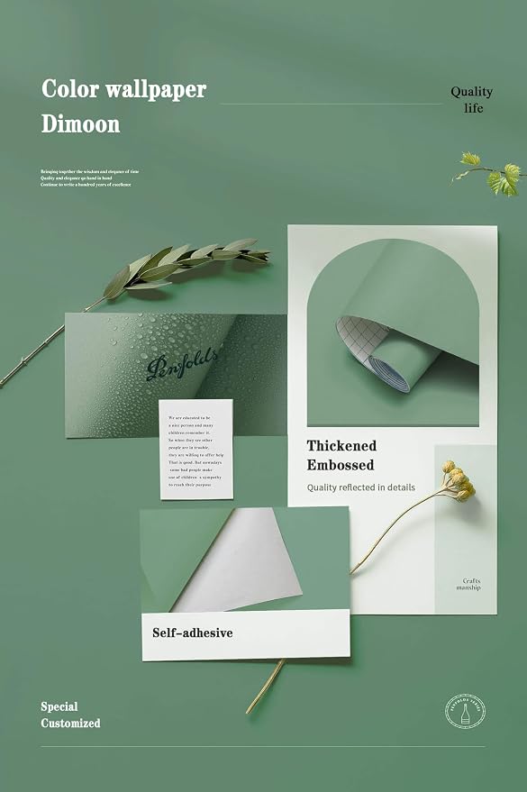 Dimoon 393''x17.7'' Green Peel and Stick Wallpaper Contact Paper Modern Self - Image 4