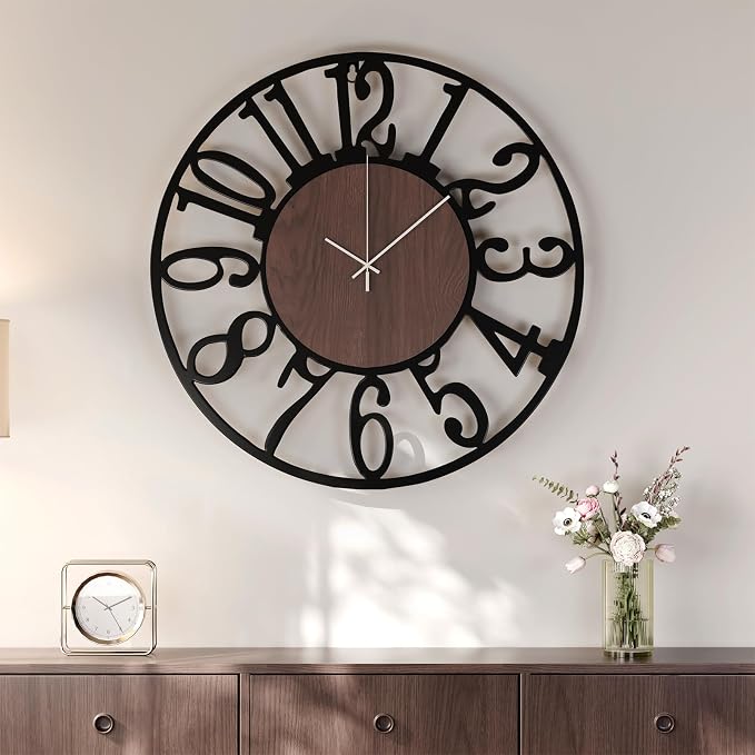 Large Wall Clock for Living Room Decor, 24 inch Decorative Wood Wall Clocks - Image 2