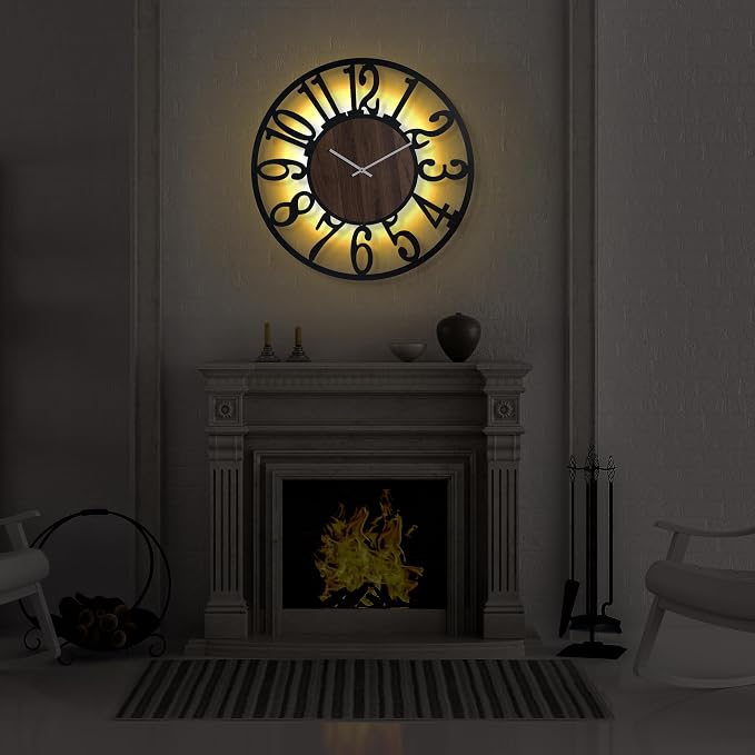 LEIKE Large Wall Clock 30'' Lighted Rustic Wood Clock - Image 8