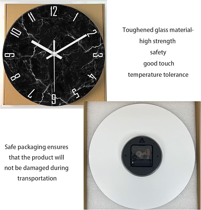 Black Minimalist Wall Clocks for Living Room Glass Marble Pattern Wall Clocks - Image 6