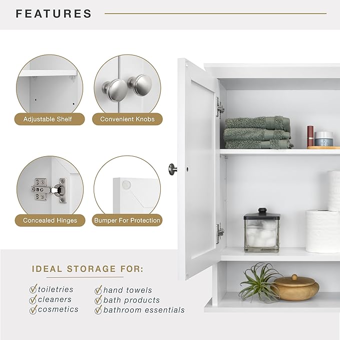 MCS 23x26 White Medicine Cabinet Organizer, Wall Mounted Bathroom Cabinet - Image 4