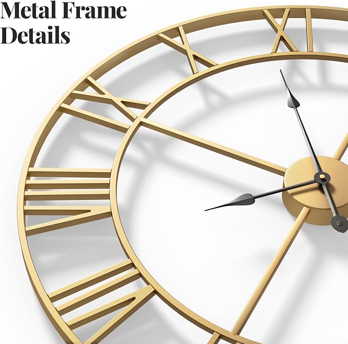 Cuspin Wall Clock Large Gold Clocks 20 Inch, Silent Non-Ticking - Image 3