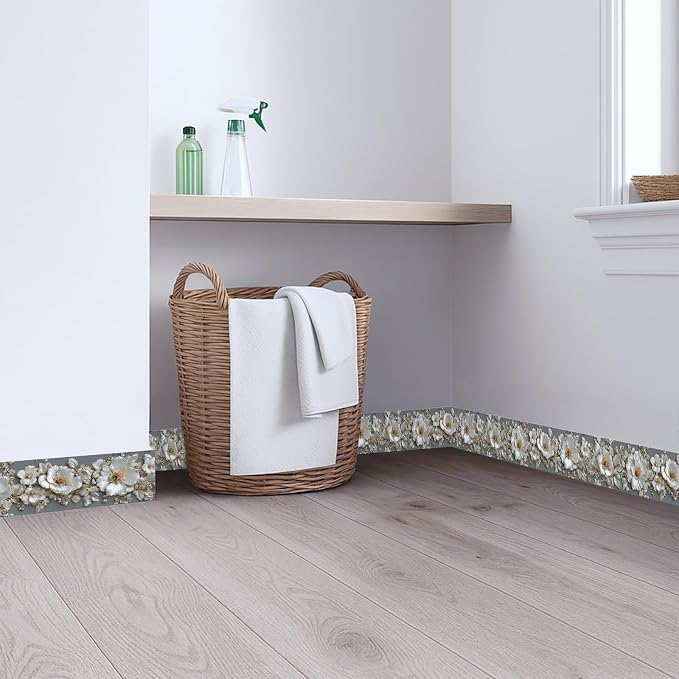 Pearl Wallpaper Border 196x4 Inch Peel and Stick Wall Border Elegant Gray White - Image 4