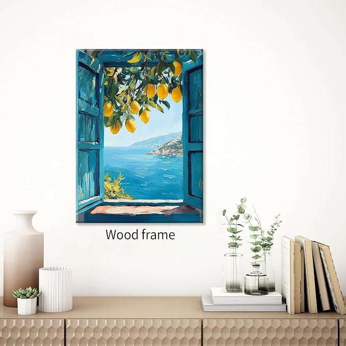 Framed Canvas Wall Art Posters Mediterranean Window View Coastal Lemon Tree - Image 4