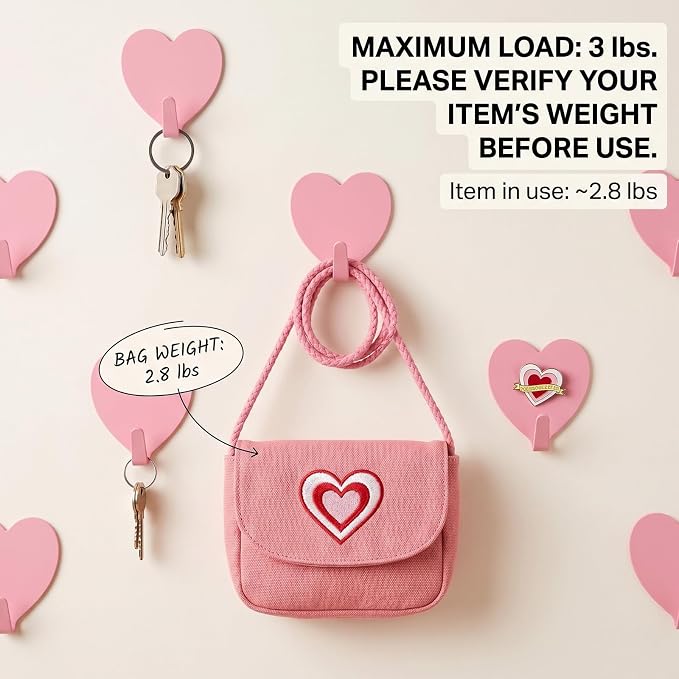 Heart Wall Hooks, 8 Pack, Small Pink Decorative Accessories, Purse Hanger - Image 4