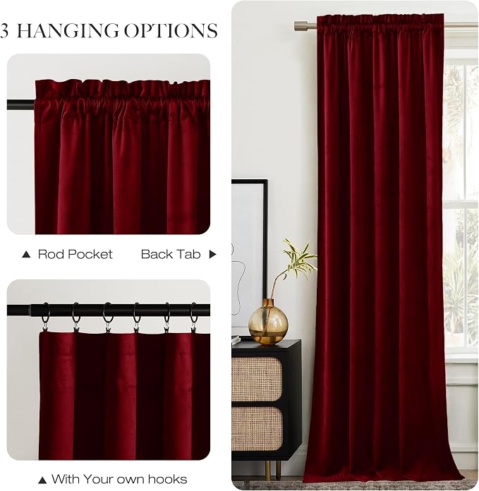 NICETOWN Christmas Red Velvet 108 inch Curtains and Drapes - Image 6