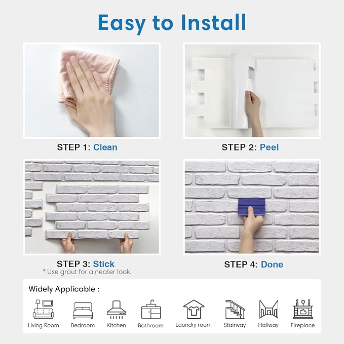 COMSTICKC 3D White with Gray Spots Faux Brick Wall Panel Peel and Stick Wall - Image 8