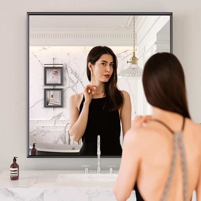 LOAAO Black Bathroom Mirror 30"X30" - Image 2
