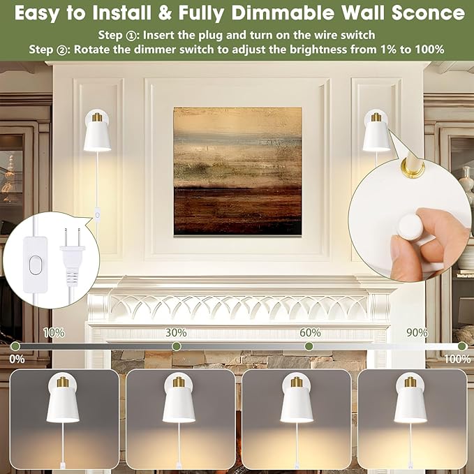 Lomoky Dimmable Wall Sconces Set of 2, Adjustable Angle Wall Lights - Image 3