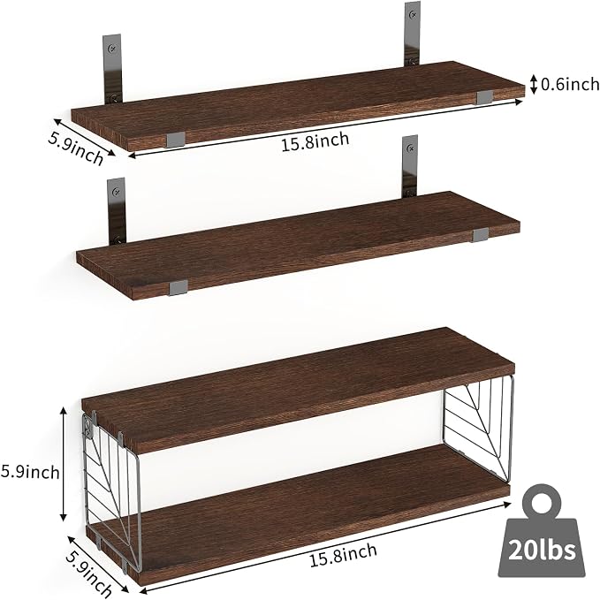 Fixwal Bathroom Floating Shelves Over Toilet, 15.8in Farmhouse Rustic Wood - Image 3
