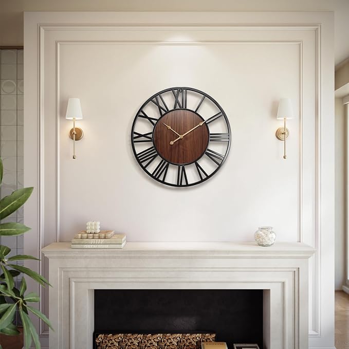 Vantic 24 Inch Large Wall Clock, Roman Numeral Wood Oversized Wall Clocks by Vantic