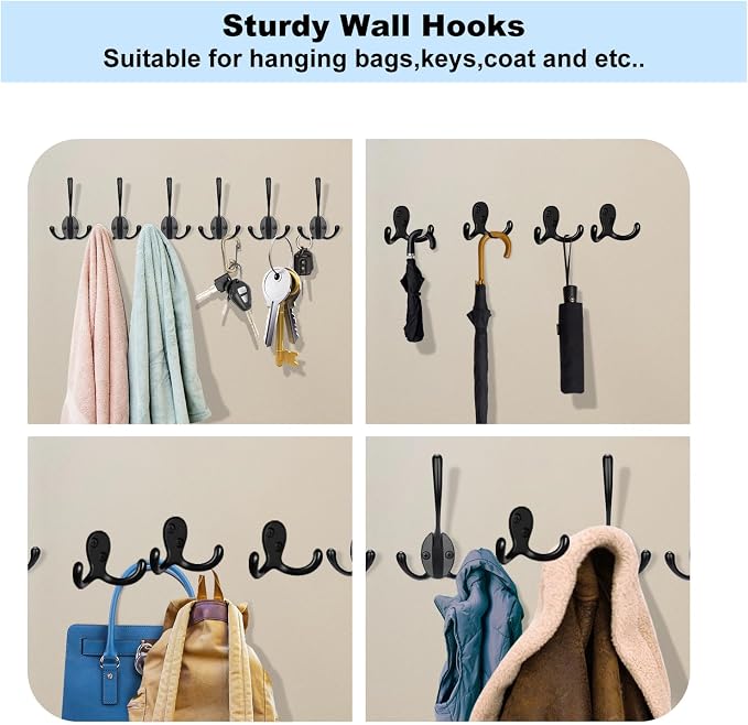 Kruodop 4 Pack Wall Hooks Wall Mounted Coat Hooks - Image 6