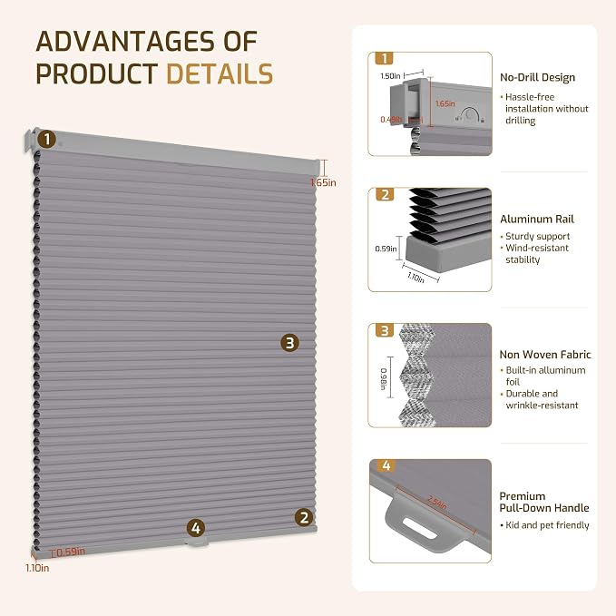 Grandekor No Drill No Tools Cordless Cellular Shades, UV Protection Privacy No - Image 9