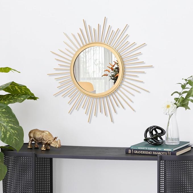 Gold Sunburst Mirrors for Wall Decorative Metal Round Art Mirrors Large Wall - Image 2