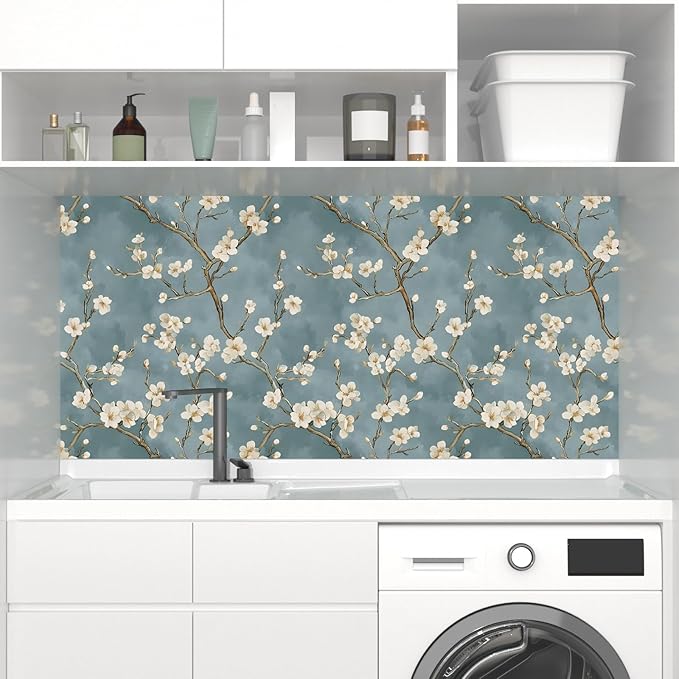 Vintage Floral Wallpaper Peel and Stick Blue White Flowers Contact Paper Vinyl - Image 4