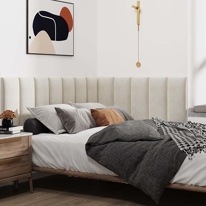 IFNOW Wall Mounted Upholstered Headboard Queen, 3D Peel and Stick Soundproof - Image 4