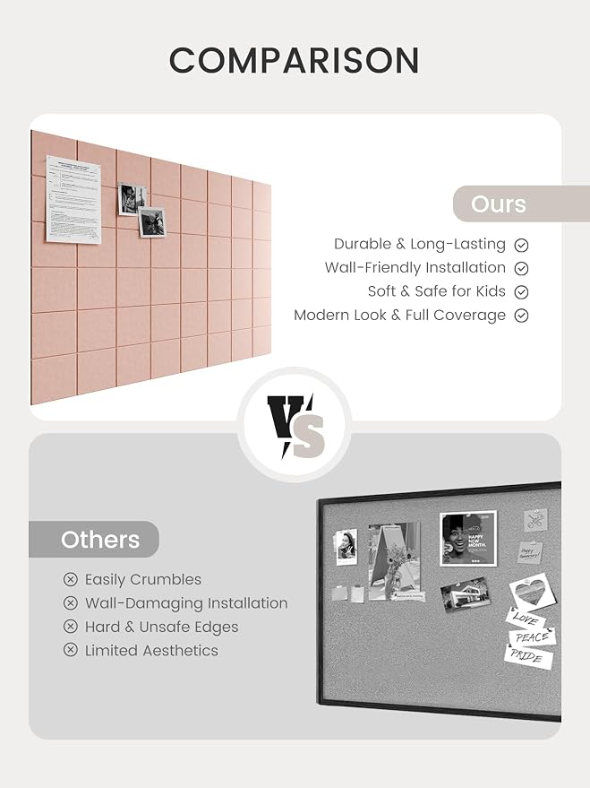Bumusty Large Felt Bulletin Board, 30 Push Pins, 70 Adhesive Tabs - Image 7