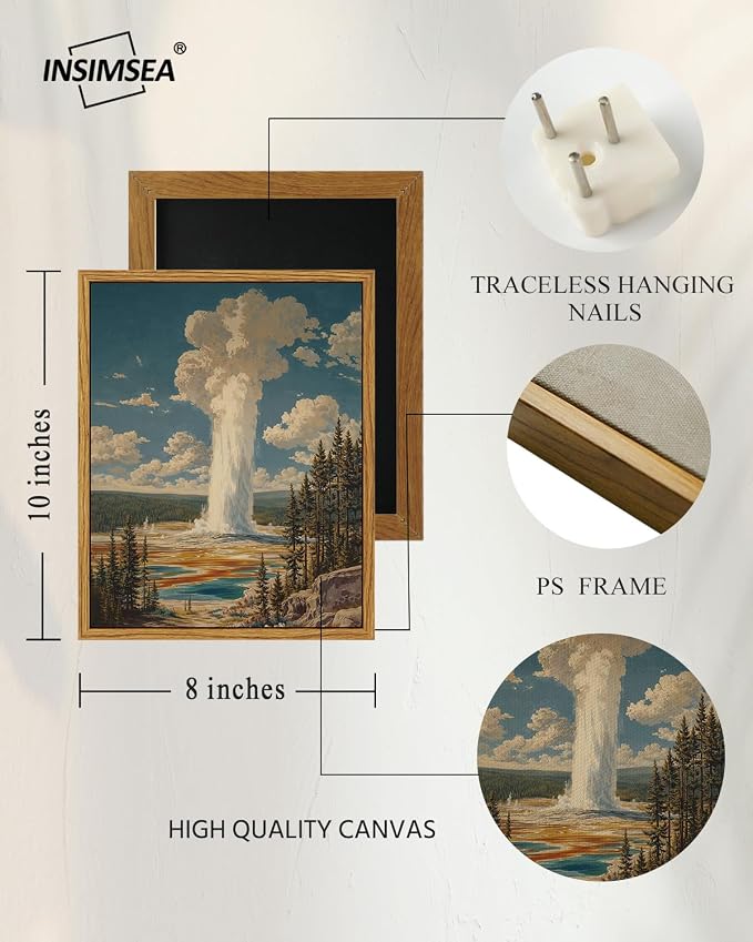 InSimSea Framed Canvas Wall Art, Vintage National Park Art - Image 5