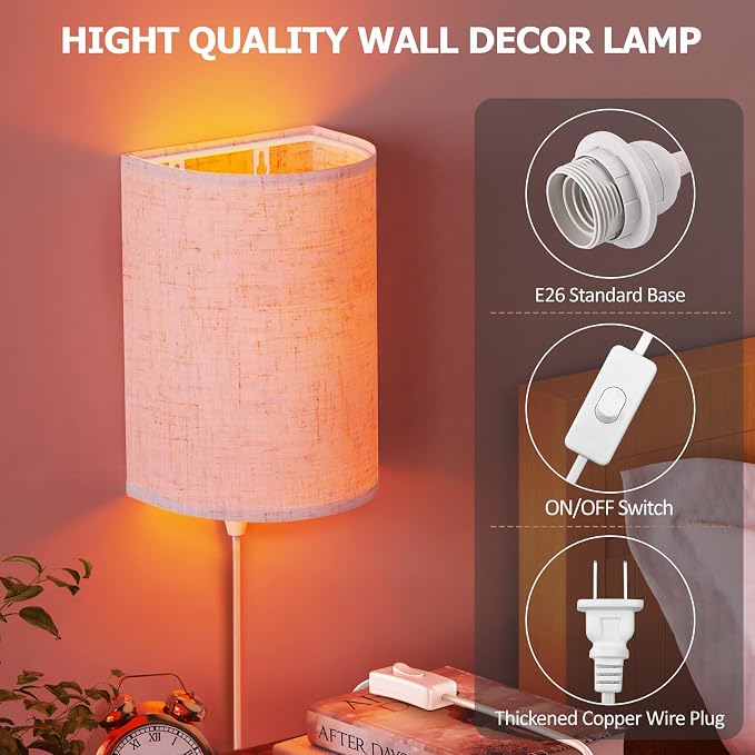 OCATO Plug in Wall Sconces Set of Two: Wall Light Wall Lamp - Image 4