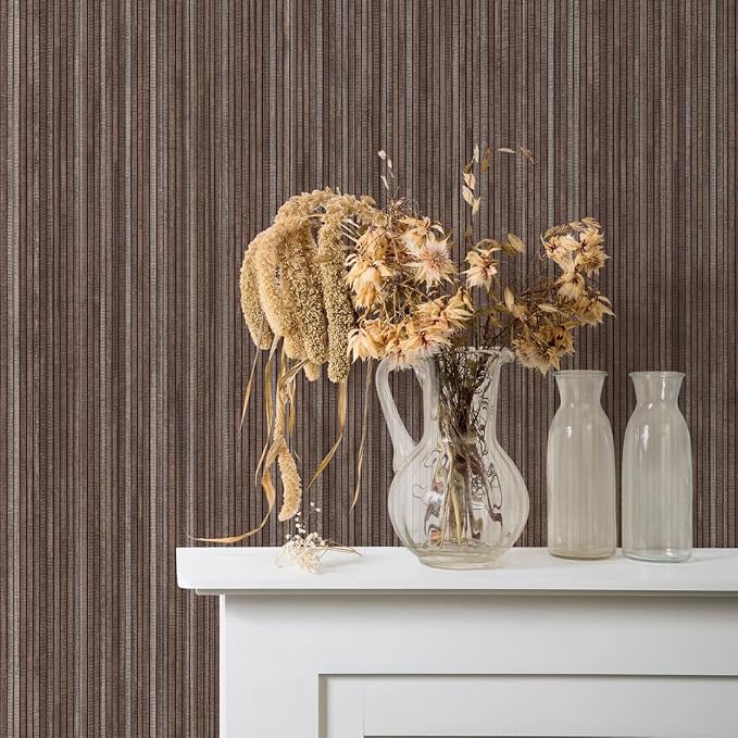 Tempaper Textured Brown & Metallic Silver Faux Grasscloth Removable Peel and - Image 2