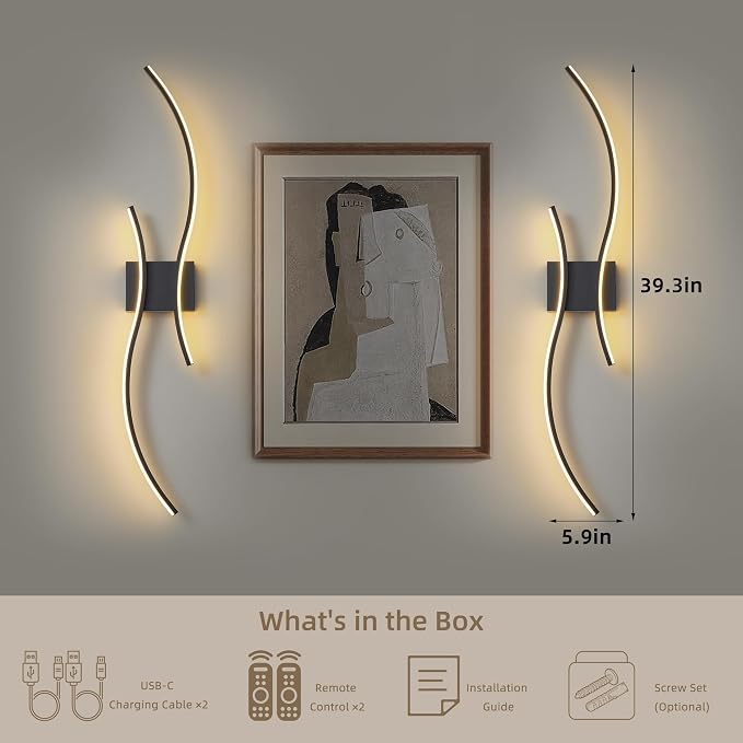 Battery Operated Wall Sconce Set of 2, Dimmable Modern LED Rechargeable Wall - Image 6