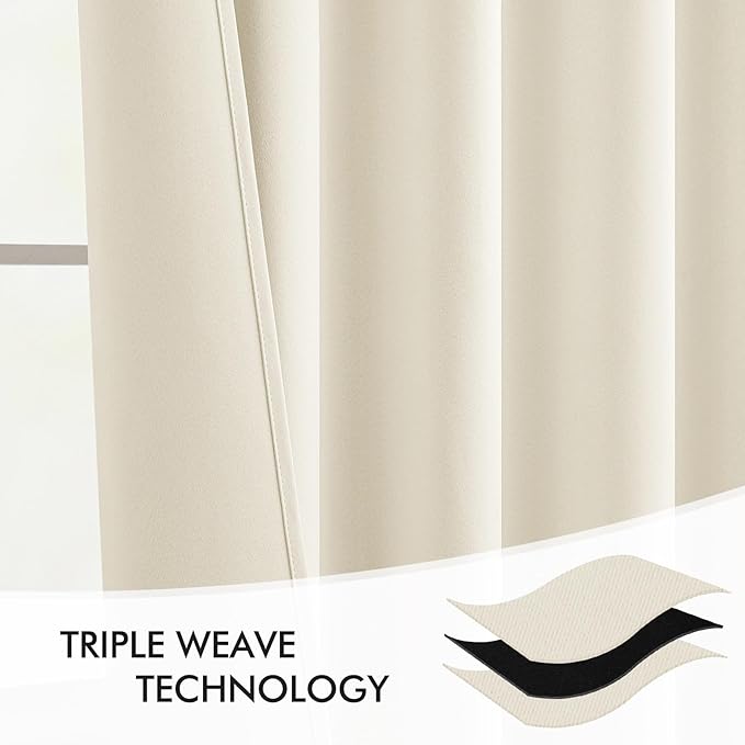 MIULEE Beige White Back Tab Blackout Curtains 90 Inches Long 2 Panels Set - Image 7