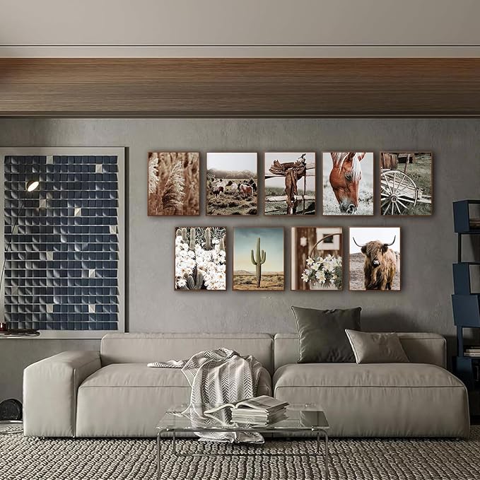 tgguytiy 9 Pcs Western Vintage Farmhouse Poster Canvas Wall Art Highland cattle - Image 2