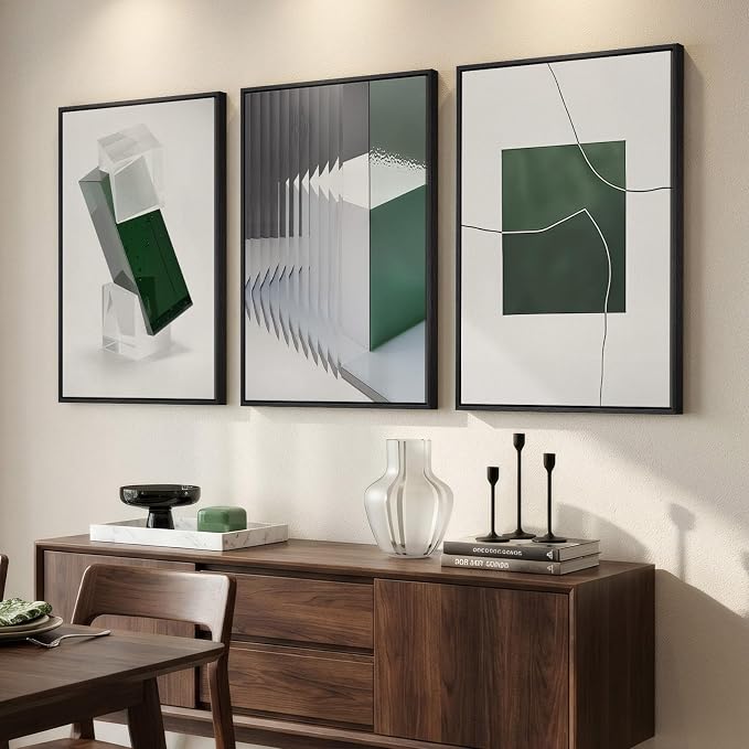 Large Framed Green and White Abstract Wall Art - Image 5