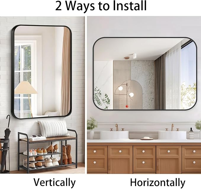 20x30 Inch Black Wall Mirror for Bathroom, Brushed Metal Framed Mirror - Image 7