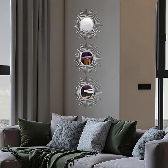 3 Set Sunburst Mirrors for Wall Decorative Metal Mirrors Small Mirror Sets - Image 3