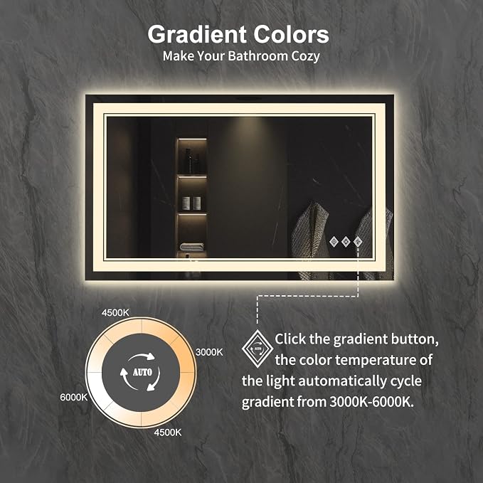 Lighted Vanity Mirror, 40x24 Inch Gradient Front and Backlight LED Vanity Mirror - Image 3