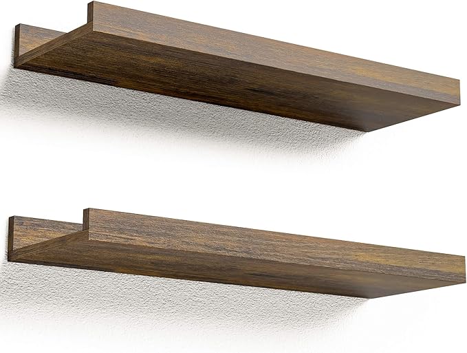 Boswillon Floating Shelves for Wall, Wall Mounted Shelves Set of 2, Rustic by Boswillon