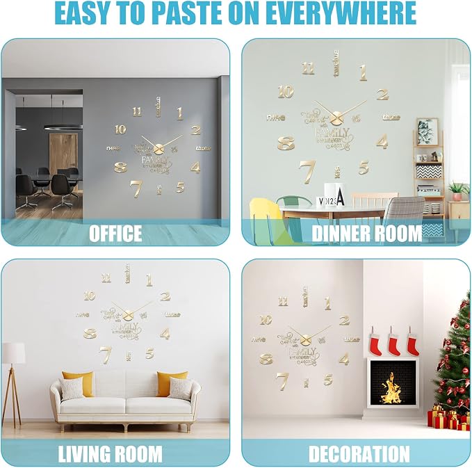 Junkin 3D Large Frameless DIY Wall Clock Modern Decor Family Quote Wall - Image 6