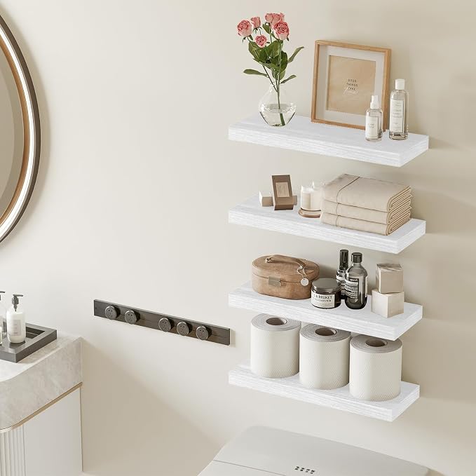 Fixwal White Shelves for Wall, 15.8in Rustic Wood Finish Floating Wall Shelves - Image 2