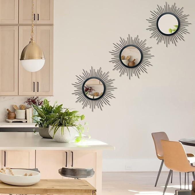 3 Set Black Mirrors for Wall Decor Metal Mirrors Small Mirror Sets Hanging - Image 4