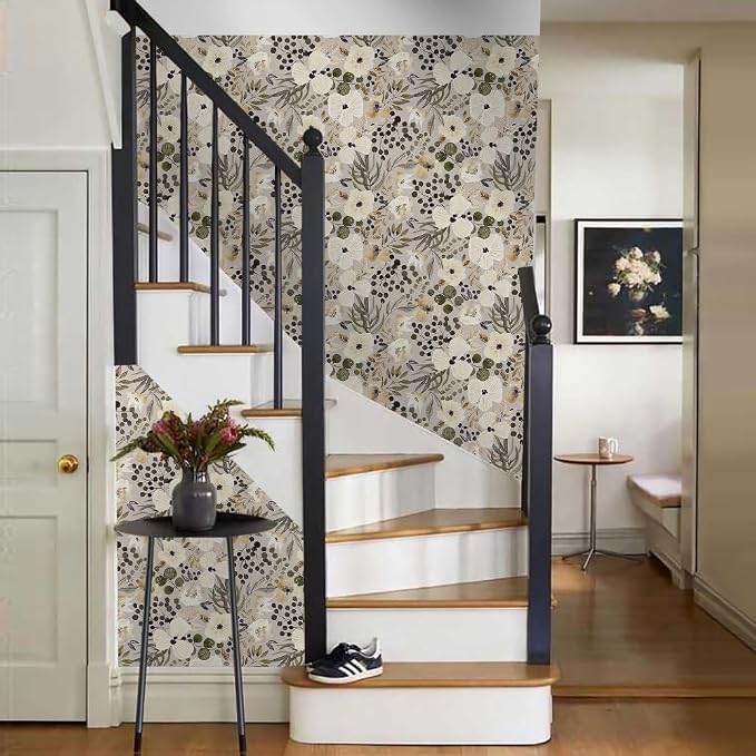 18"x236" Boho Cream/Brown Daisy Flower Peel and Stick Self Adhesive Wallpaper - Image 6