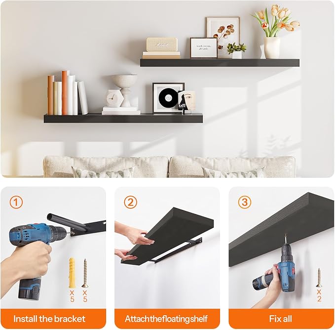 HOOBRO Floating Shelves for Wall, Wall Mounted Shelf Set of 2, 39.4" Hanging - Image 8