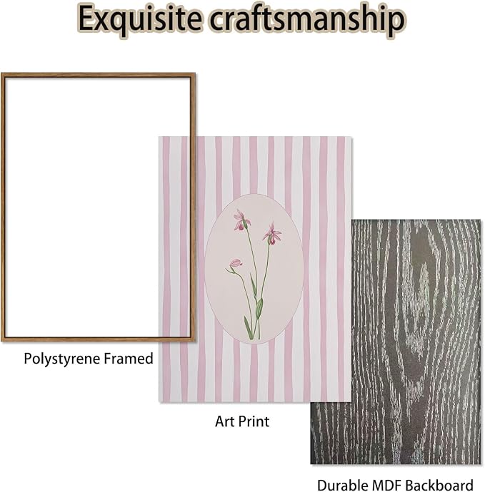 KISSFOX 3 Piece Floral Framed Wall Art Pink Wildflower Canvas Wall Art Flower - Image 4