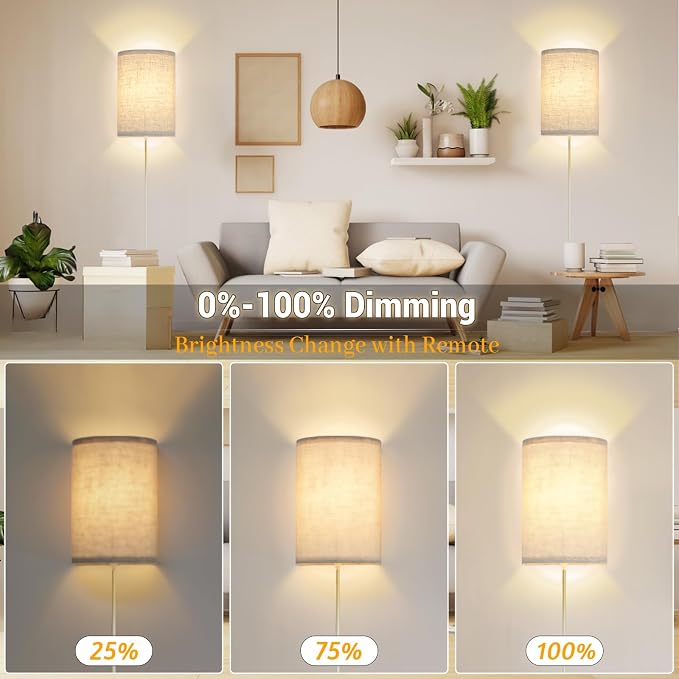 FINCMY Wall Sconce Light Plug in, Dimmable Sconces Wall Decor Set of 2 - Image 5