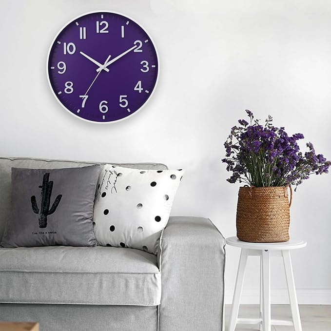 HZDHCLH Purple Wall Clocks Battery Operated, 12 inch Silent Non Ticking Modern - Image 2