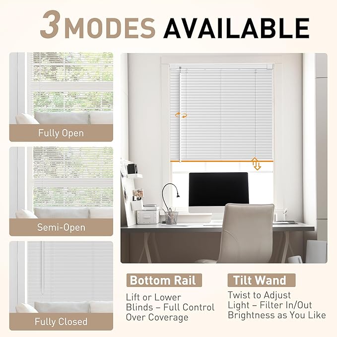 No Drill No Tool 1" Vinyl Mini Blinds, Light Filtering Horizontal Window Blinds - Image 7