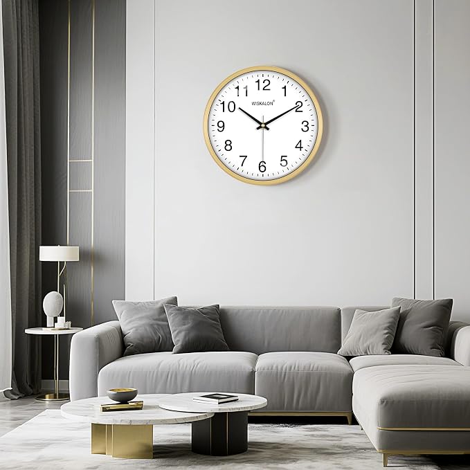 WISKALON 10 inch Wall Clock, Silent Non-Ticking Elegant Golden Frame Clock - Image 7